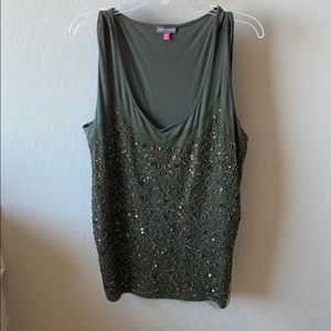 Vince Camino olive colored sequined tank top